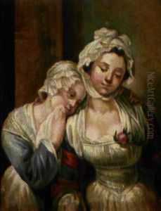To Unge Piger, Der Siger Hinanden Farvel by Jean Baptiste Greuze