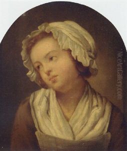 A Girl In A White Shawl, Apron And Cap