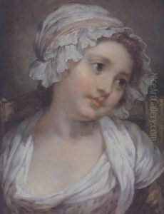 Bildnis Eines Madchens Mit Weisser Haube Und Lila Band by Jean Baptiste Greuze