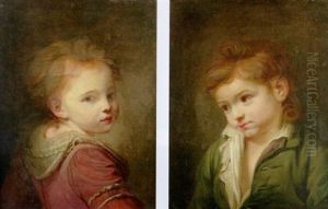 A Young Girl Wearing A Lace-lined Red Dress by Jean Baptiste Greuze