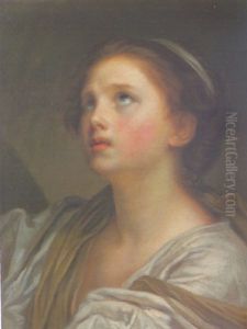Portrait Of A Young Girl, Dressed In White And Draped With A Pale Green Scarf