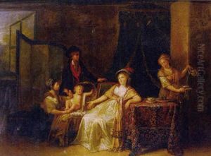 A Family With Their Maids In An Elegant Interior by Jean Baptiste Greuze