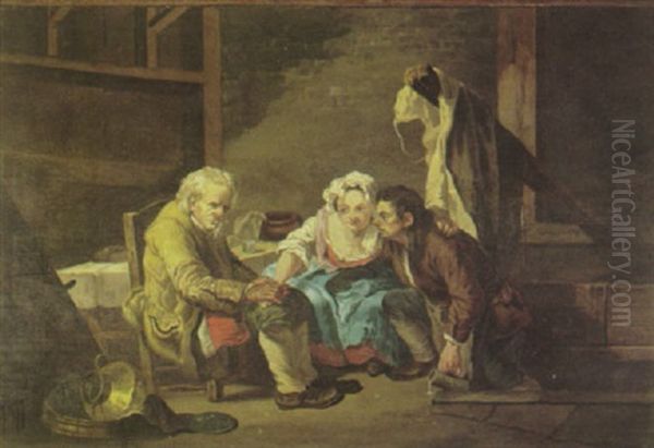 An Interior Scene With An Old Man Giving Consent To A Young Couple - view 1