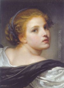 A Girl With A Blue Ribbon In Her Hair by Jean Baptiste Greuze