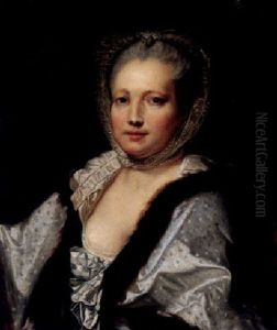 Portrait Of A Lady, Half Length, Weaing A Lace Veil And A Fur-trimmed Satin Shawl by Jean Baptiste Greuze
