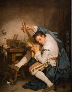 Der Vogelfanger Spielt Seine Gitarre by Jean Baptiste Greuze
