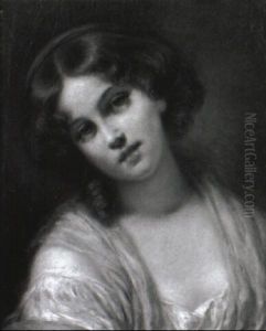A Young Girl Wearing A White Chemise And Shawl by Jean Baptiste Greuze