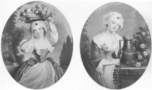A Milkmaid [and] A Flower Girl [oval Shaped] by Jean Baptiste Greuze