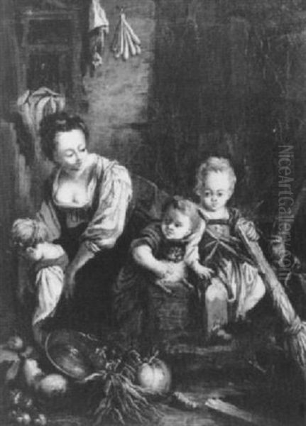 A Mother With Her Three Children In A Larder - view 1