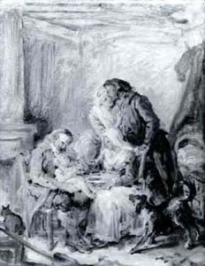 Grandparents Holding Their Grandchild, The Proud Parents    Looking On: A Sketch
