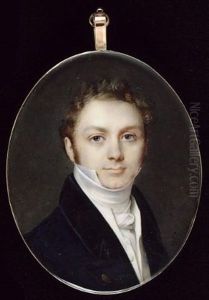 A Gentleman, Wearing Dark Blue Coat With Black Collar, White Waistcoat And Stock