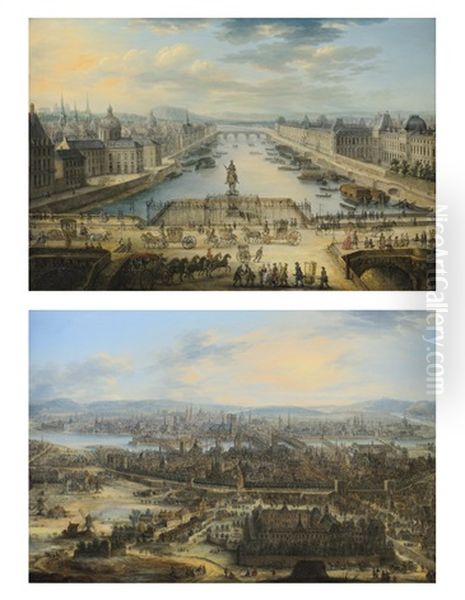 La Seine Vue Du Pont Neuf Vue De Paris Avec L'hopital De Saint-louis (pair) - view 1