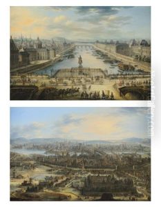 La Seine Vue Du Pont Neuf Vue De Paris Avec L'hopital De Saint-louis (pair) by Charles-Leopold Grevenbroeck
