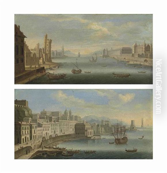 A View Of The Riviera Di Chiaia, Naples, With The Palazzo Reale, San Vincenzo And A View Of The Seine, Paris, With The Tour De Nesle (a Pair) - view 1