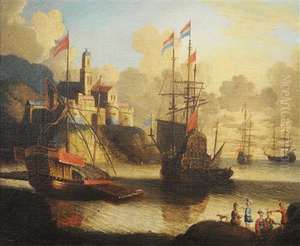 Scene De Port Animee - Oil On Canvas Marouflee Sur Toile - view 1