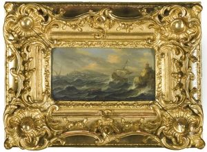 Stormy Marine Landscape With A Ship And Lighthouse; River Landscape With A Sailing Boat And Ruins (2 Works) by Orazio Grevenbroeck