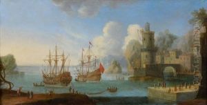 Vaisseaux Amarres Dans Un Port Mediterraneen by Orazio Grevenbroeck