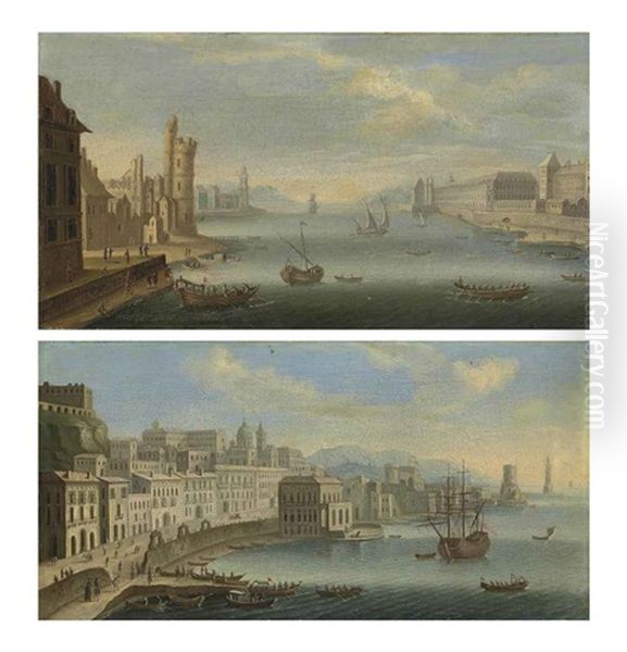 A View Of The Riviera Di Chiaia, Naples, With The Palazzo Reale, San Vincenzo...(+ A View Of The Seine, Paris, With The Tour De Nesle...; Pair) - view 1