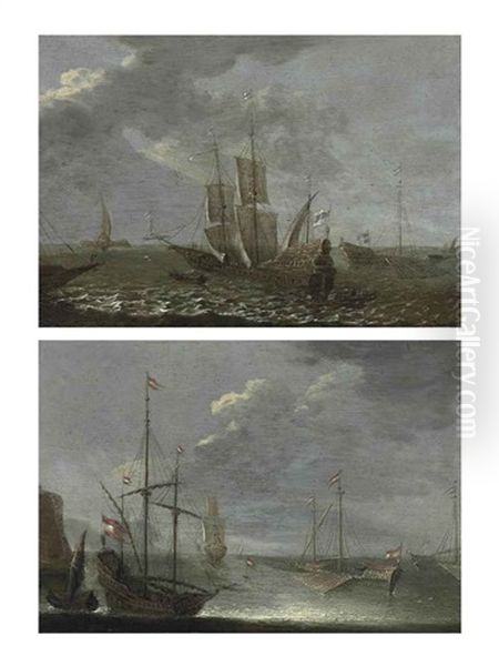 Shipping In A Fresh Breeze (+ A Kaag And Other Shipping Offshore In Calm Waters; Pair) - view 1