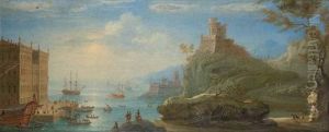 Rivage Mediterraneen Borde De Monuments Au Soleil Couchant