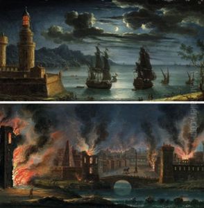 Der Fall Von Troja (+  Nachtliche Hafenszene Mit Leuchtturm; Pair)
