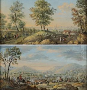 Scene De Bataille (+ Promeneurs Sur Un Chemin; Pair) by Orazio Grevenbroeck