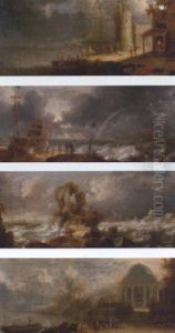 Fisherman Docking At A Harbour by Orazio Grevenbroeck