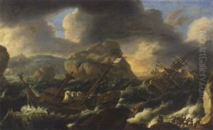 Shipping In A Storm Off A Rocky Coast