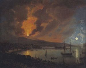 Blick Auf Das Nachtliche Neapel Bei Mondschein Mit Dem Ausbruch Des Vesuvs