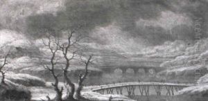 Paysage De Neige Au Pont De Bois Et Pont De Pierre by Orazio Grevenbroeck