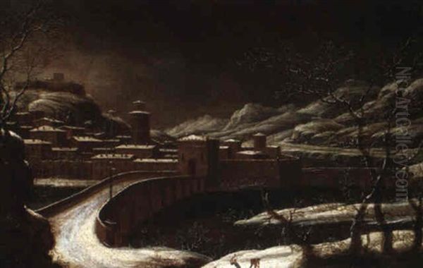 Winter Landscape With Figures Before A River And Walled Village - view 1