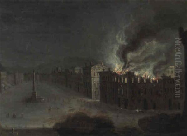 Capricci Of The Piazza Navona With A Burning Palazzo - view 1