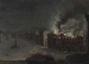 Capricci Of The Piazza Navona With A Burning Palazzo