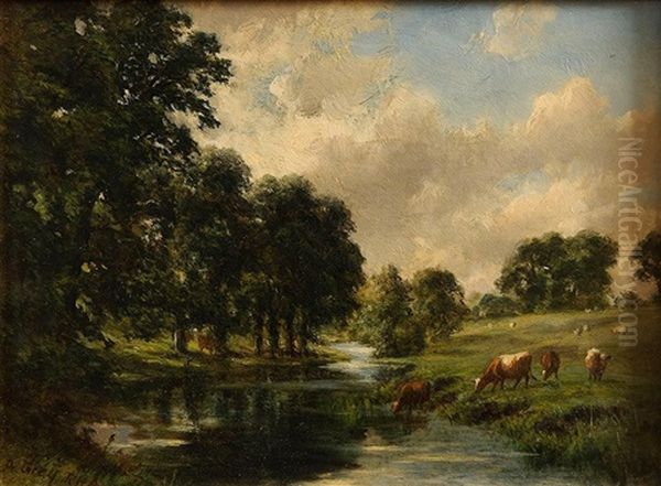 Cattle Grazing By The Stream - view 1