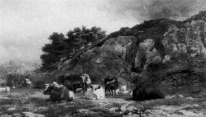 Scottish Landscape With Cows by Charles Grey