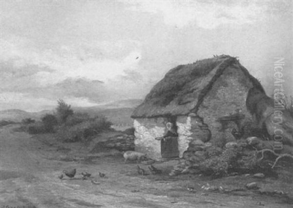 Chickens And A Pig Outside A Roadside Cottage - view 1
