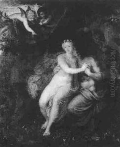 Liebespaar Mit Engel by Christian Ludwig Griepenkerl