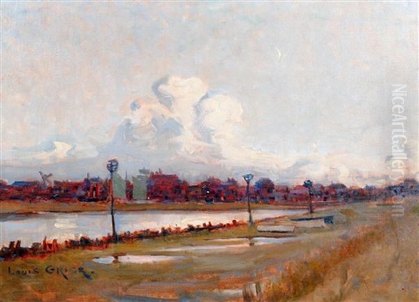 Evening River Scene With Town Beyond - view 1