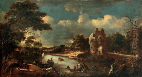 Bord De Riviere Anime Avec Une Tour En Ruines - view 1