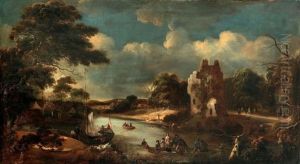 Bord De Riviere Anime Avec Une Tour En Ruines by Jan Griffier the Elder