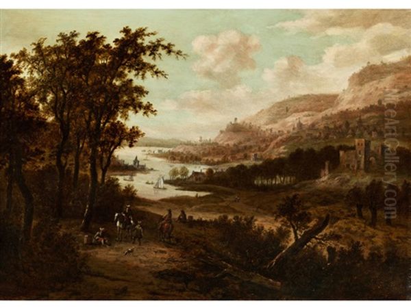 Flusslandschaft Mit Reitern Und Reisenden - view 1