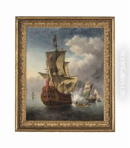 A Flagship Firing A Salute As She Arrives At The Anchorage by Jan Griffier the Elder