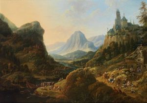 An Ideal Rhine Landscape With An Elevated Castle by Jan Griffier the Elder
