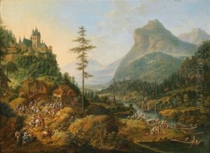 Weite Idealisierte Flusslandschaft Mit Einer Jagdgesellschaft