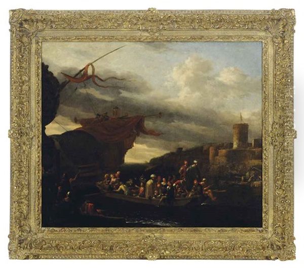 Merchants And Sailors Disembarking From A Galleon In A Mediterranean Port - view 1
