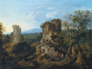 Rastende In Einer Ruinenlandschaft by Jan Griffier the Elder