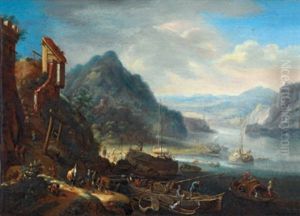 Eine Gebirgige Flusslandschaft Mit Einer Hafenszenerie