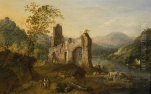 Promeneurs Pres Des Ruines D'un Temple
