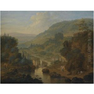 A Fluvial Landscape With Figures Conversing In The Foreground by Jan Griffier the Elder