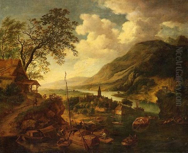 Berglandschaft Mit Anlegeplatz Bei Einem Dorf (collab. W/oder Robert Griffier) - view 1